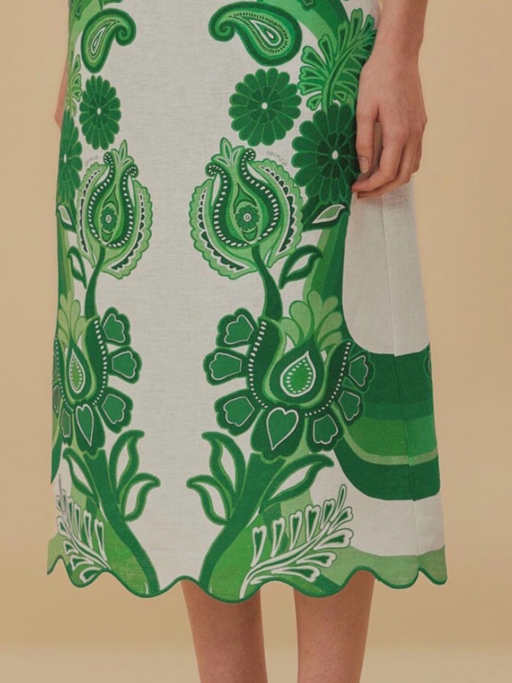 FARM Rio Green Color Festival Linen Midi Skirt - Picture 2 of 12